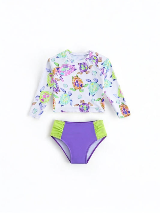 Coral & turtle purple girl swimsuit