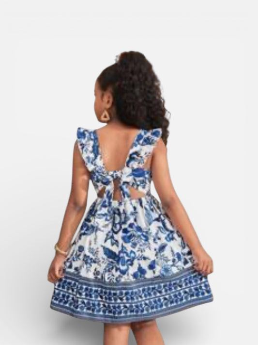Blue & white bohemian girls spring dress