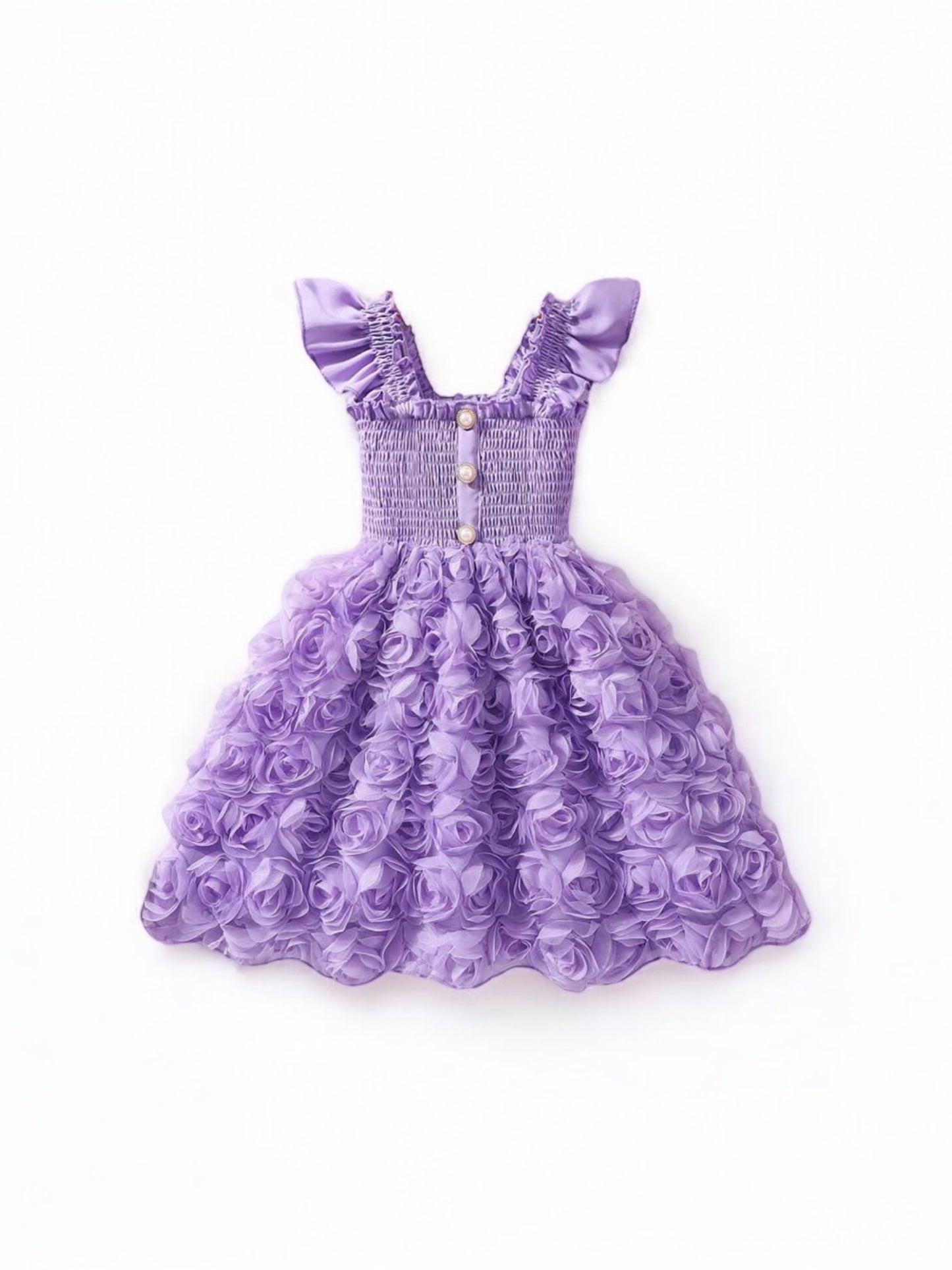 purple girl  dress with pearl buttons