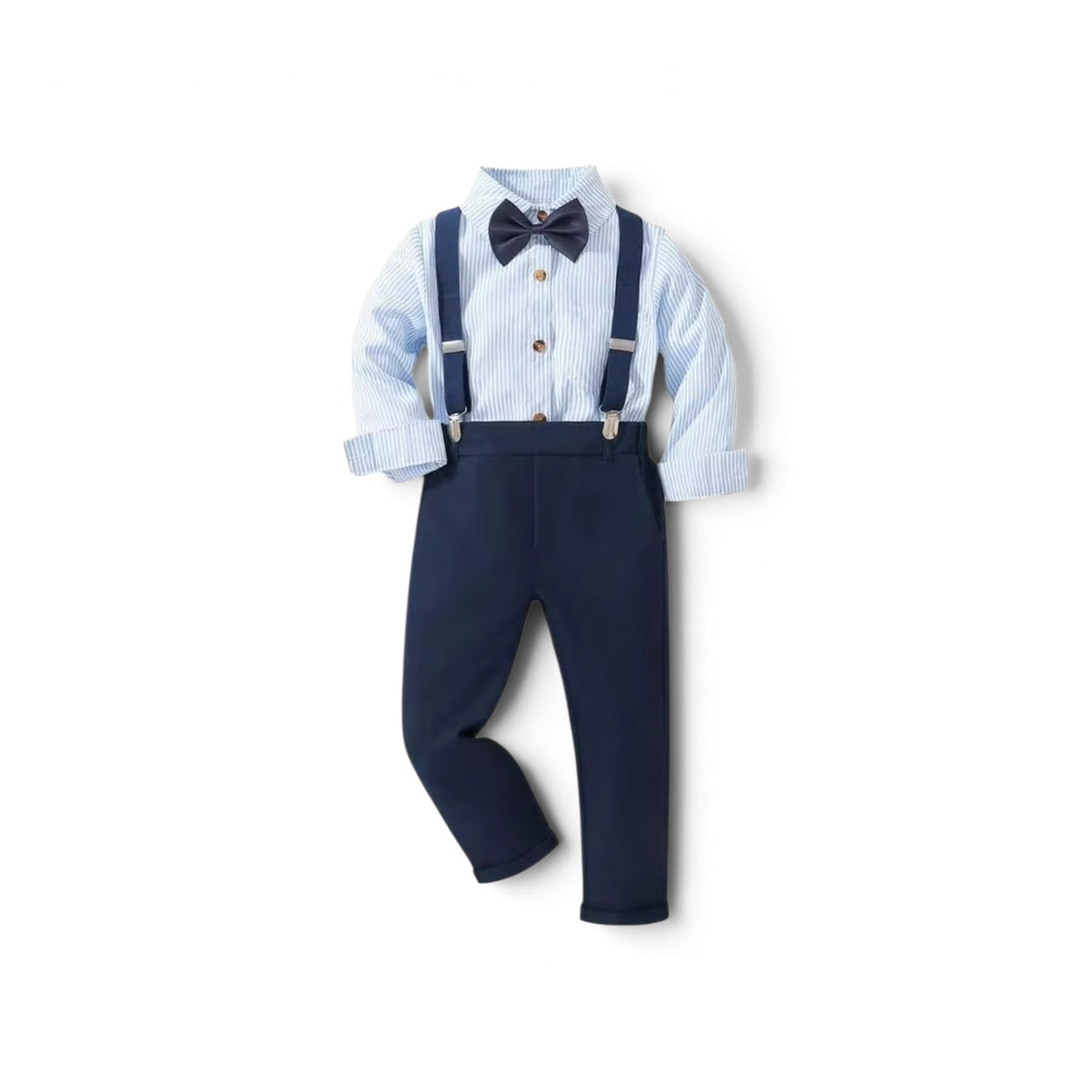 Boys blue stripe suspender formal set