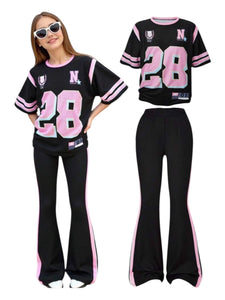 2pc girls pink &black 28 jersey girls set