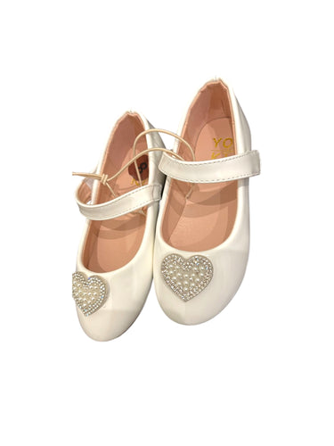 White with pearl hearts girl formal shoes