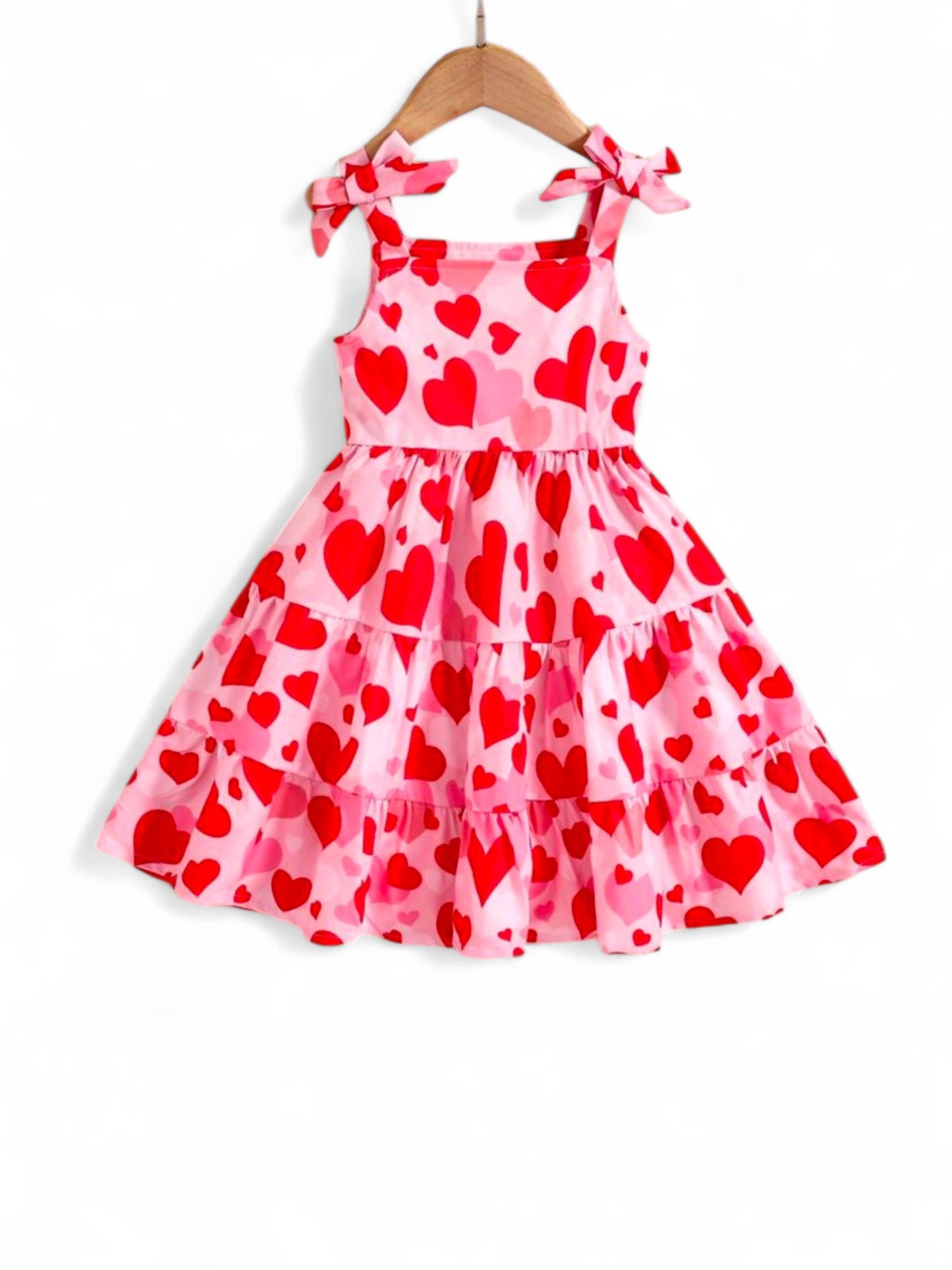 Hearts valentine with  bow shoulder strap girl dress