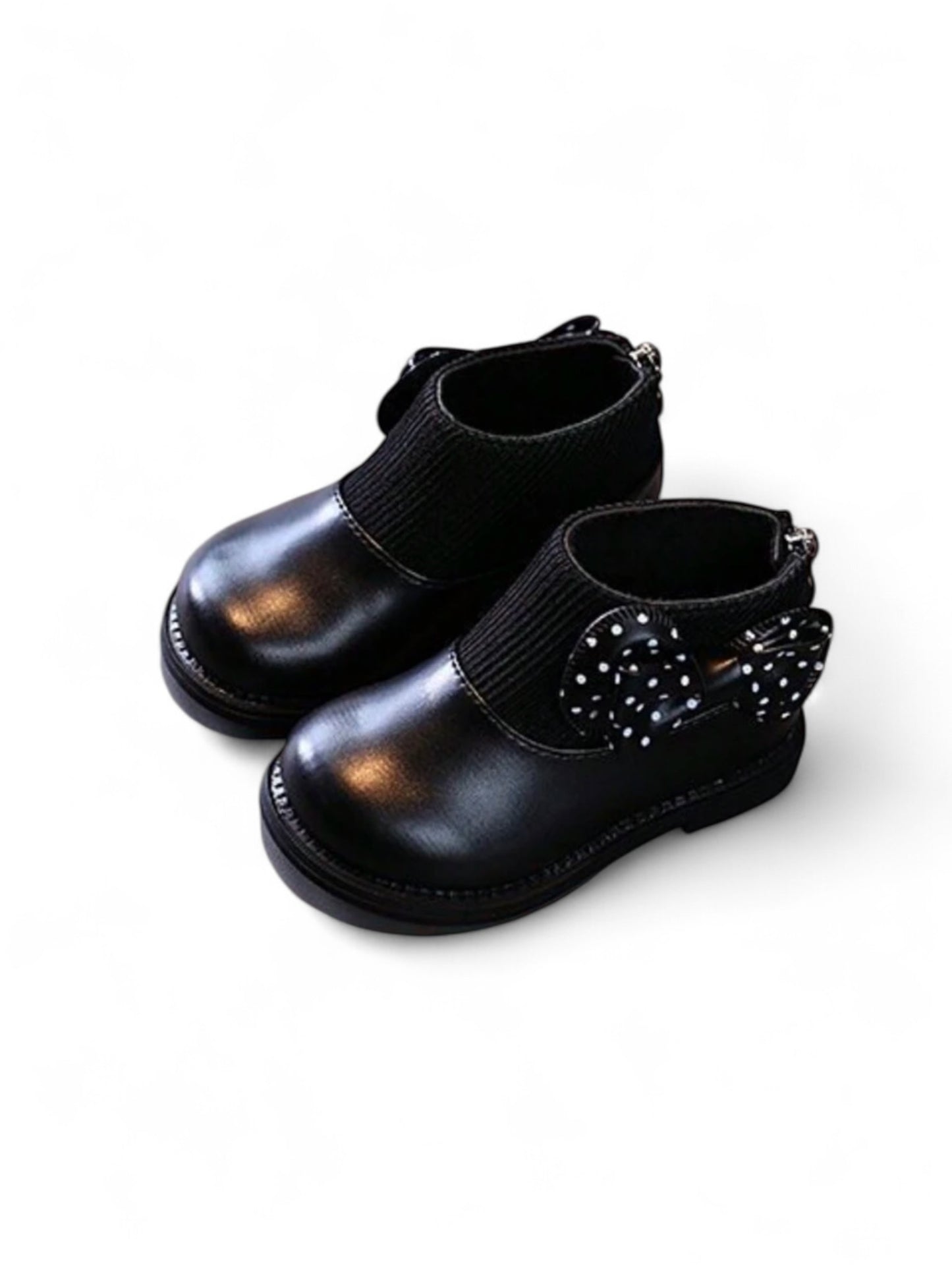 Toddler black boots with polka dot bow