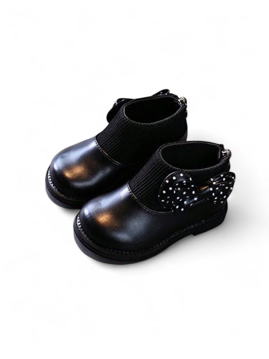 Toddler black boots with polka dot bow