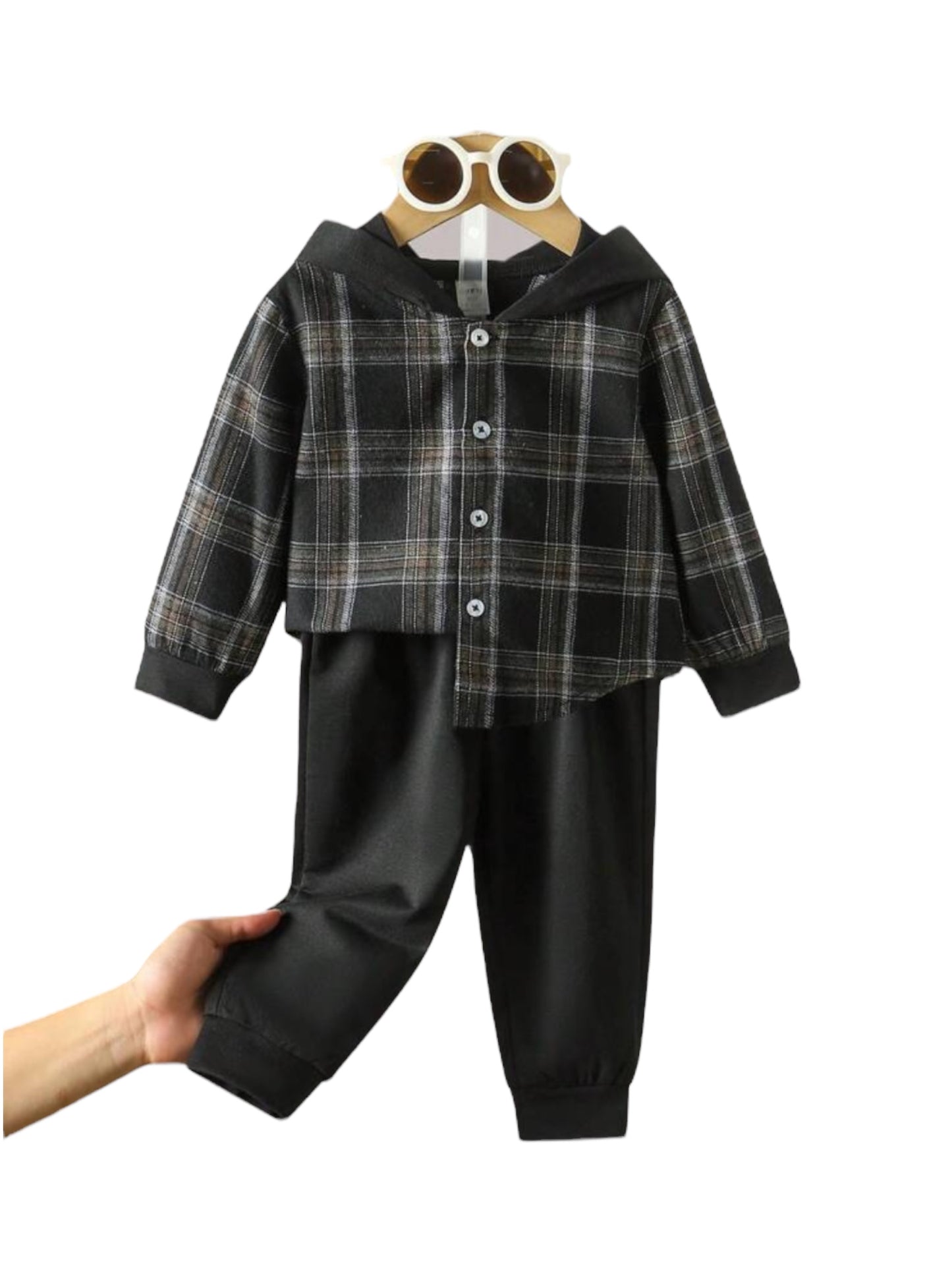 Hoodie Black plaid 2pc baby set