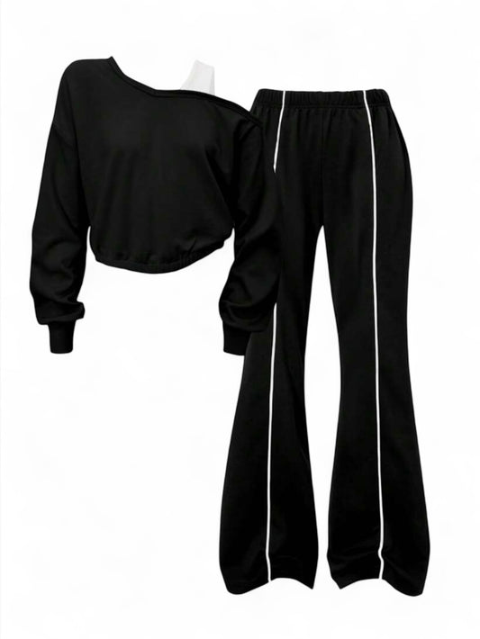 Black with white stripe pre teen lounge set