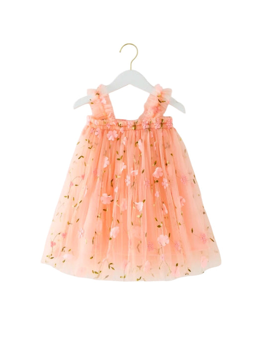 Orange floral mesh  Easter girl dress