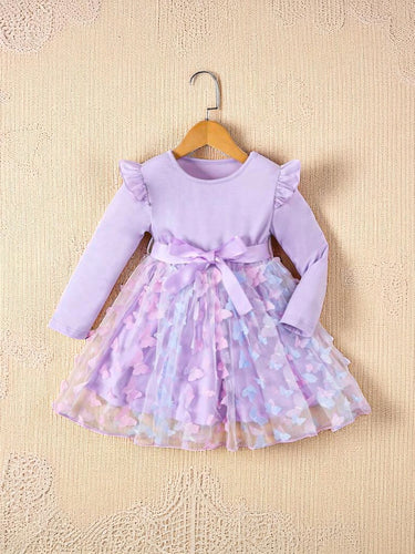Purple long sleeve butterfly girl dress