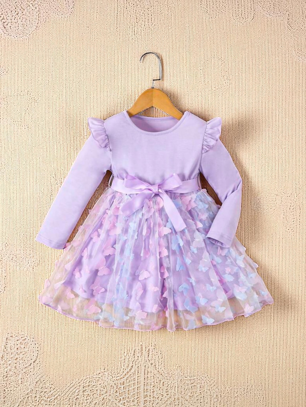 Purple long sleeve butterfly girl dress