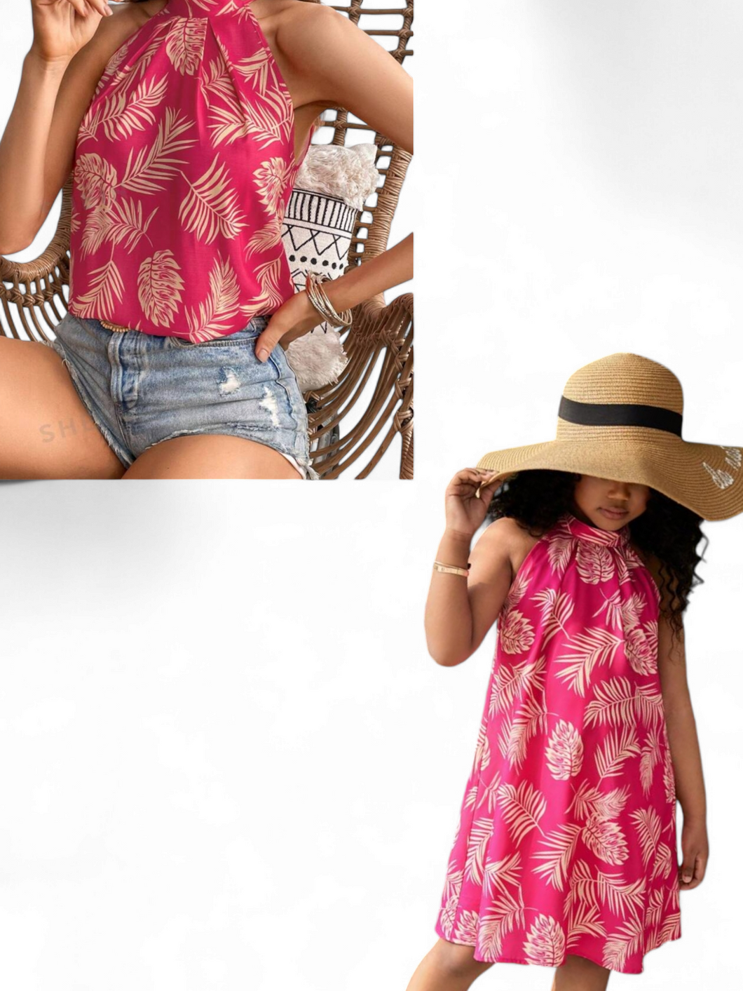 Mommy & me Leaf print pink  girl dress