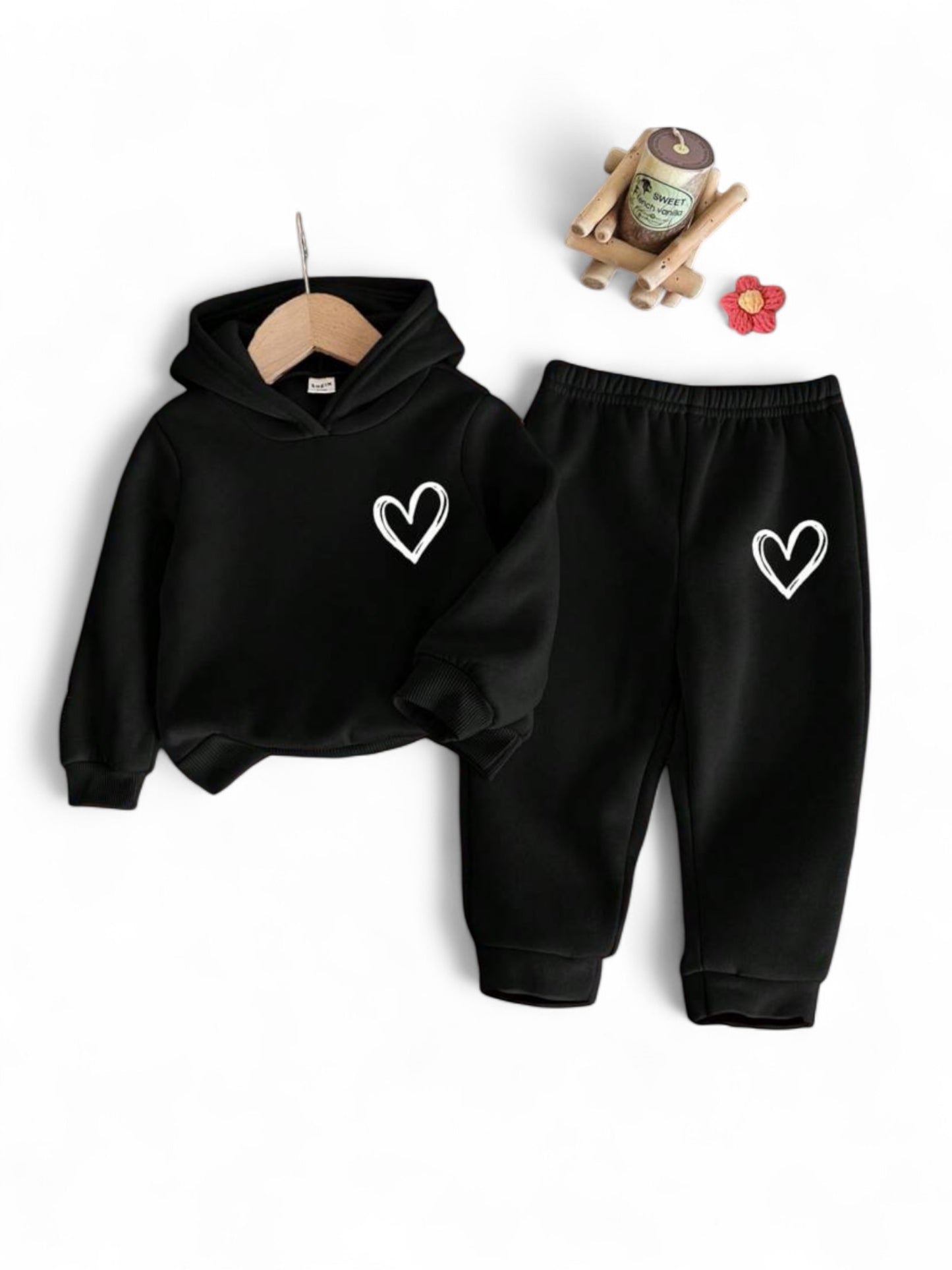 Black with white heart 2pc gitl baby sweats