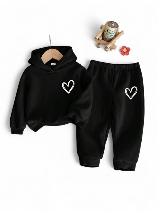 Black with white heart 2pc gitl baby sweats