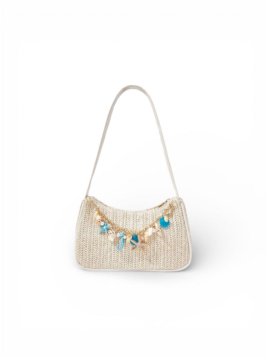 Seashell Beige with blue jewelry boho purse