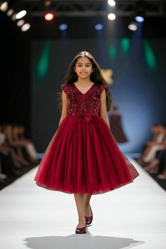 Burgundy pre teen  girls dress