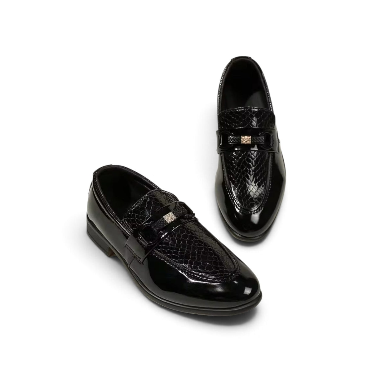 Boys black formal shoes with gold buckle 2k6