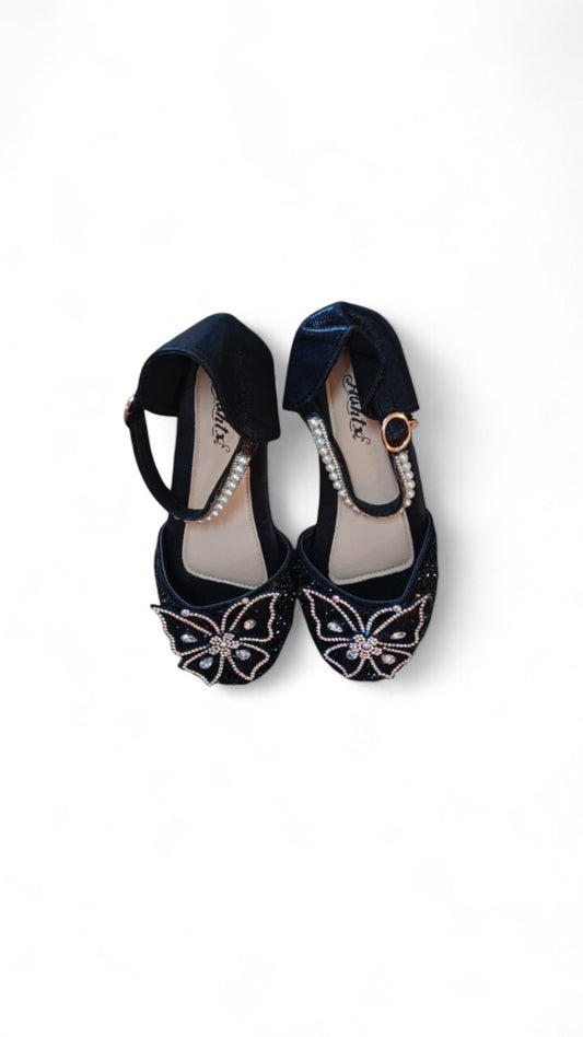 Girl butterfly formal black shoes