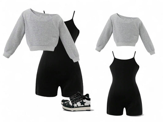Grey sweater with black jumper 2pc girls