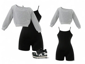 Grey sweater with black jumper 2pc girls