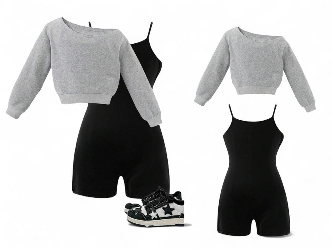 Grey sweater with black jumper 2pc girls