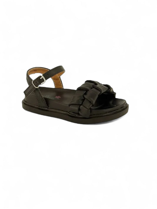 Black faux leather strap ankle girl sandals