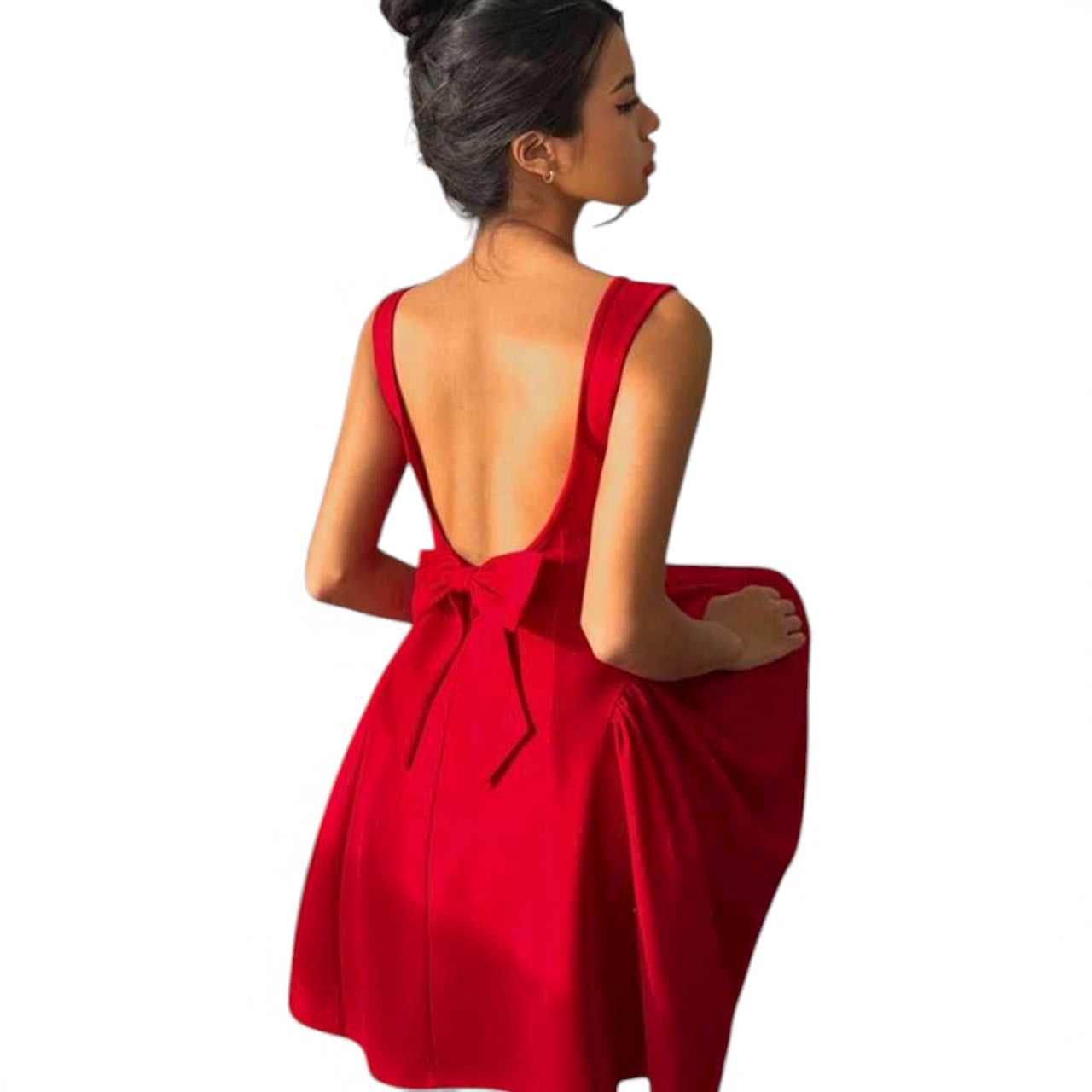 Teen red low back bow dress