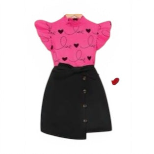 Girl pink & black skirt girl set
