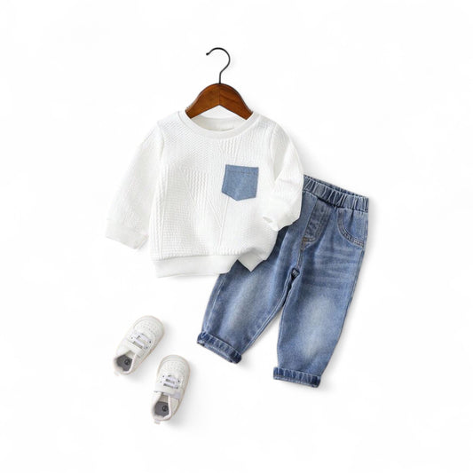 2pc denim with white sweater boys baby set