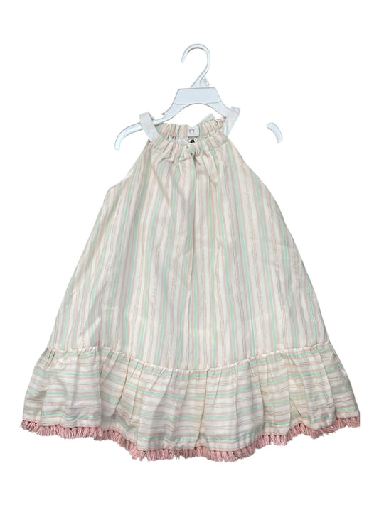 Stripes beige with green & pink girls dress
