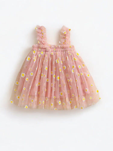 Pink with yellow sunflower mesh baby dress