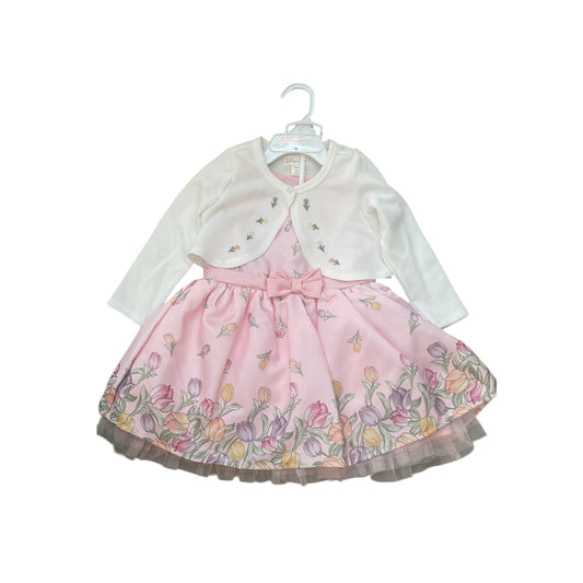 Floral tulips baby girl dress with bolero