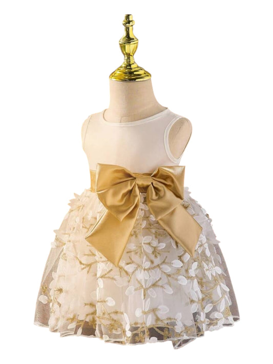 White with gold floral baby dress