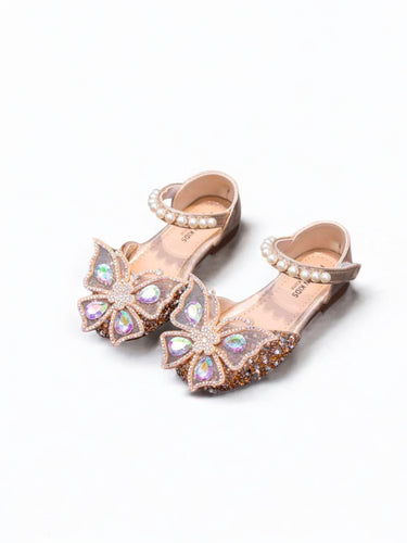 Gold butterfly girl formal shoes