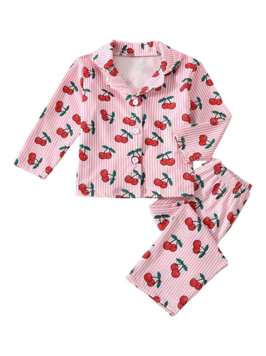 Pink with red cherry baby girl pjs