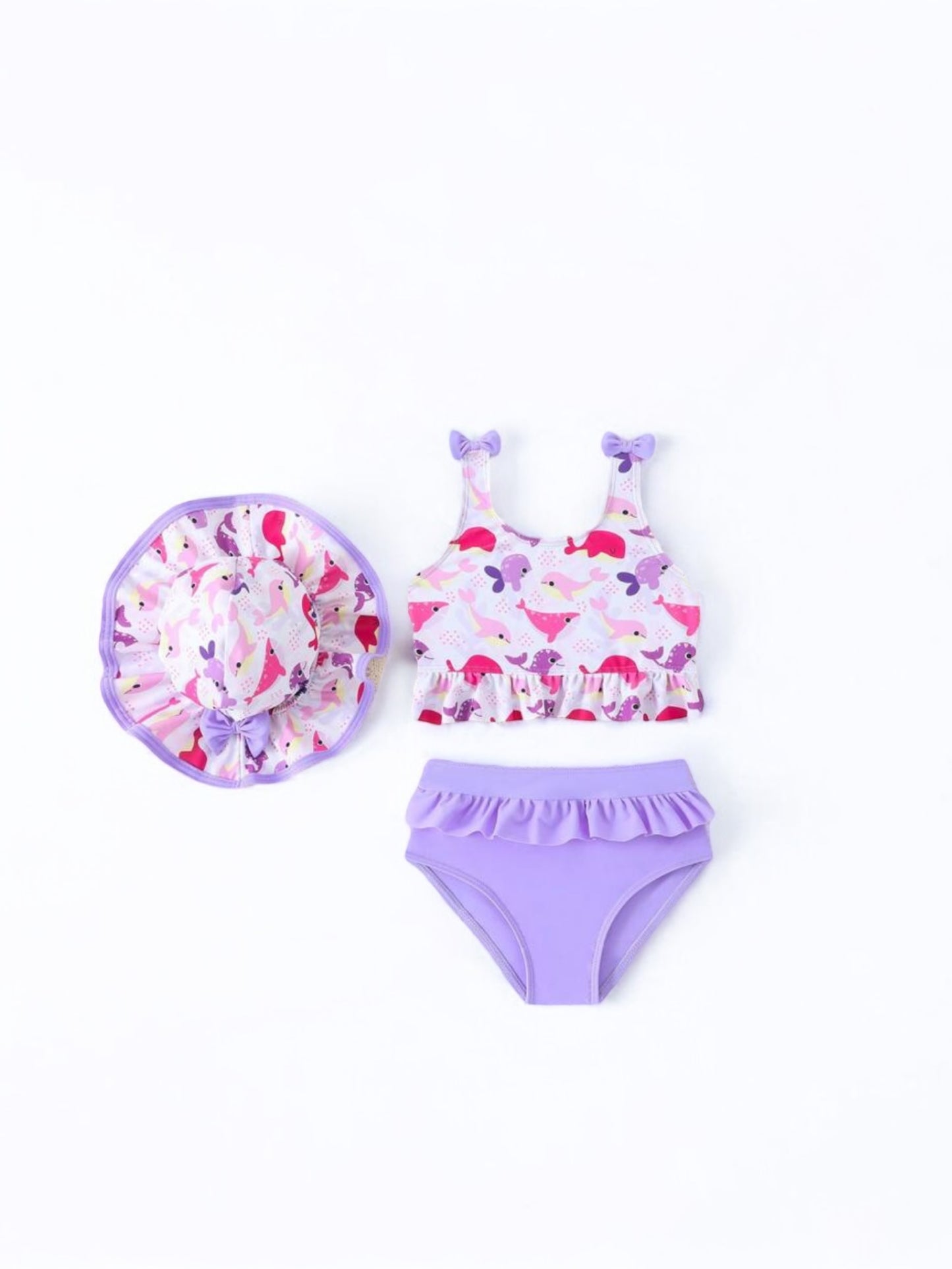 Purple & pink whales girl baby swimsuit