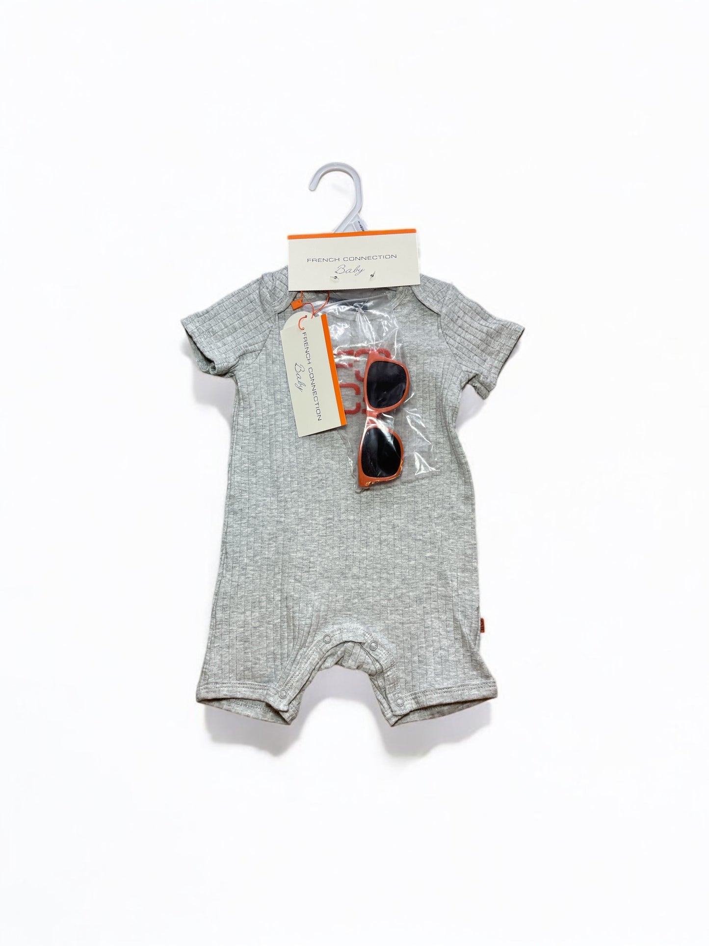 French connection 2 pc jumpsuit with sunglasses baby set