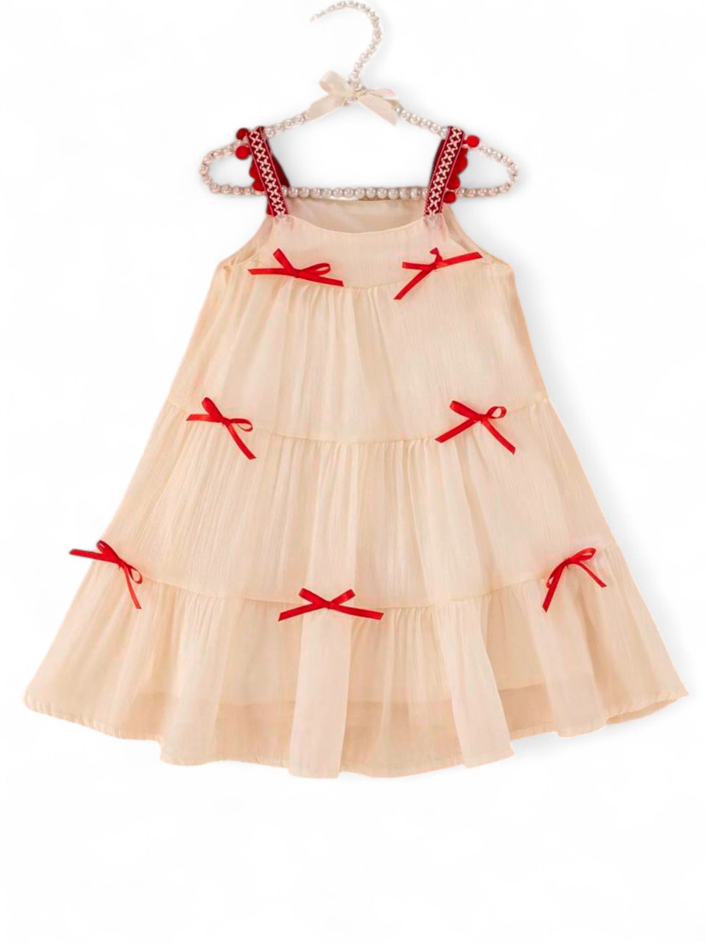 Valentines girl dress with red bows