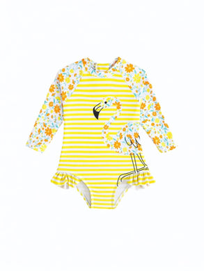 Yellow flamingo girl baby swimsuit