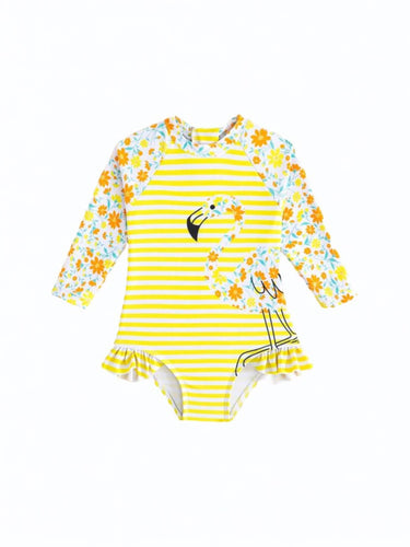 Yellow flamingo girl baby swimsuit