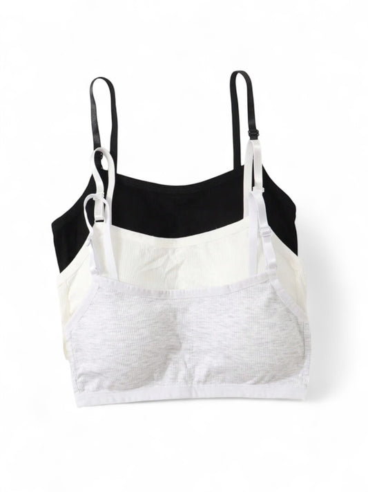 3pc black grey & white bralettes