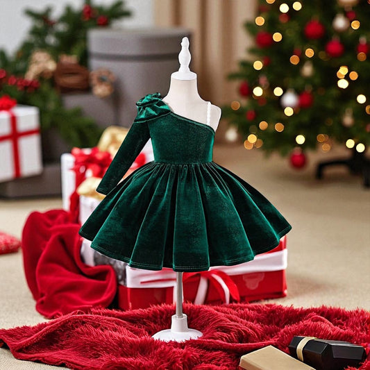 Green suede girls Christmas dress