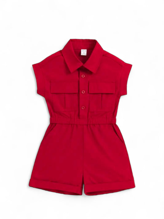 Red bottom down romper baby set