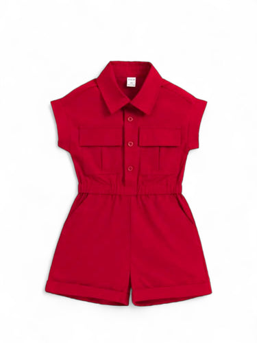 Red bottom down romper baby set