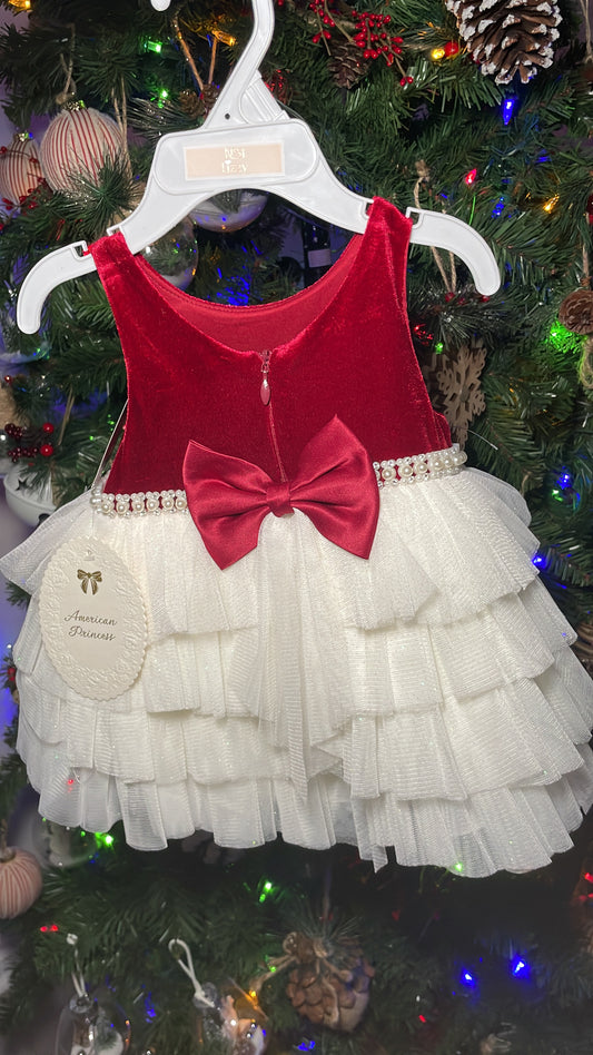 American princess red velvet girl dress