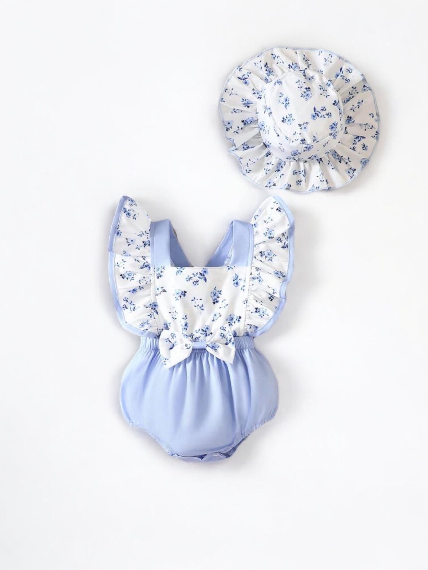 Blue romper with hat baby set