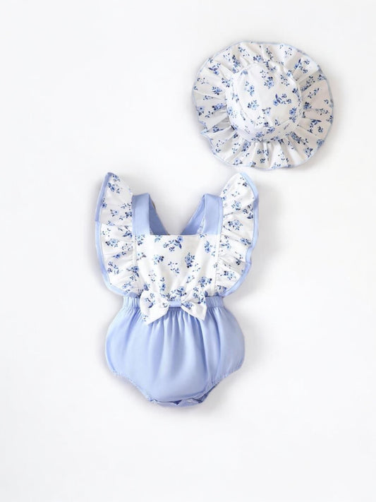 Blue romper with hat baby set