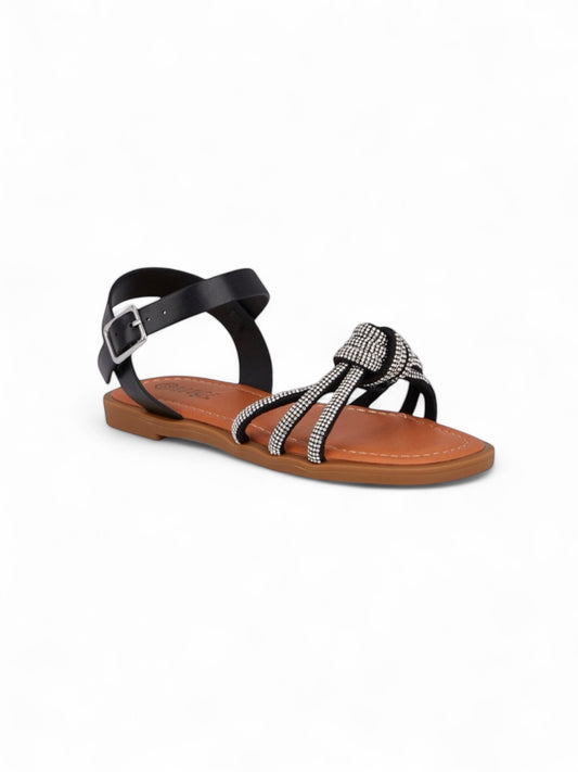Black strapped twist rhinestone girl sandals