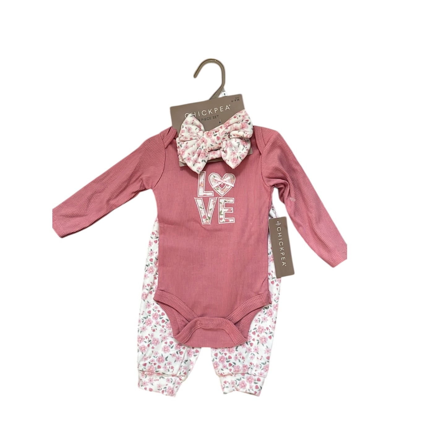 Chick peas 3pc baby baby onesies set including bow and long tights