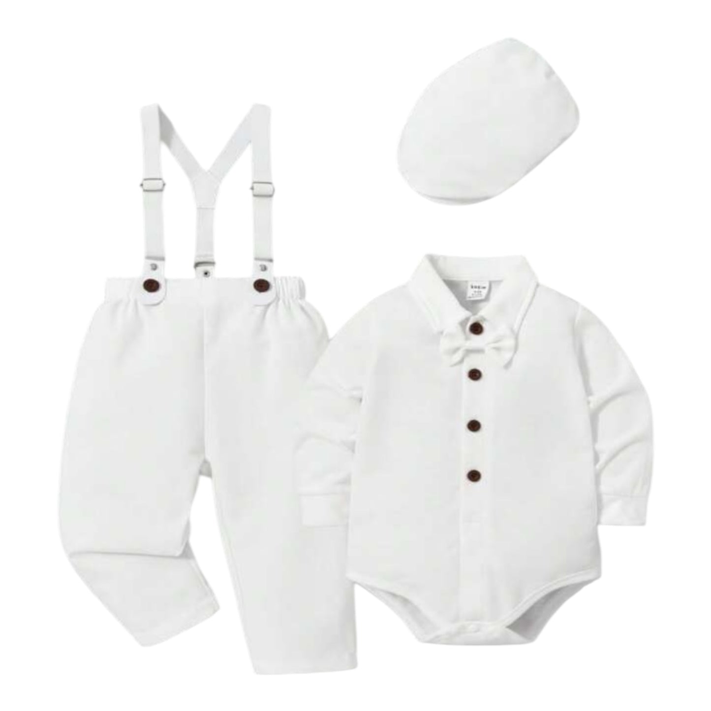 White 4pc suspender formal baby set
