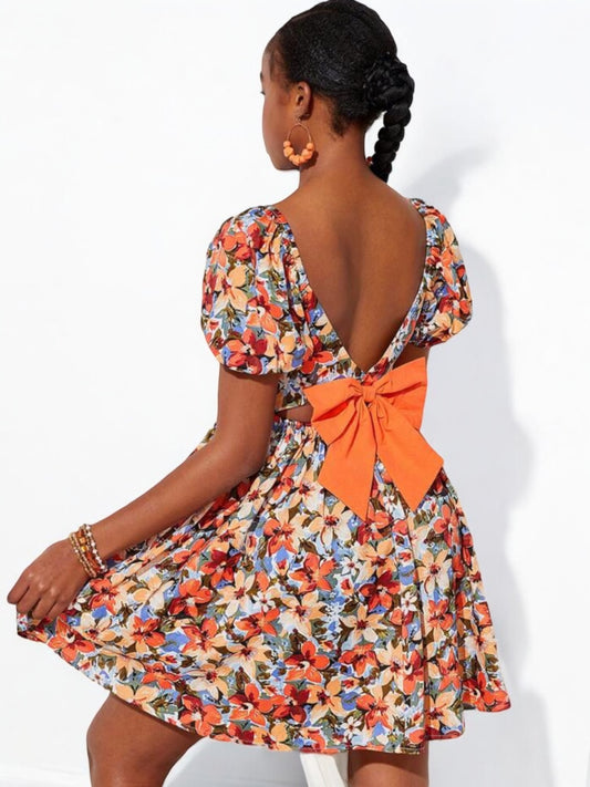 Teen  orange floral girl dress